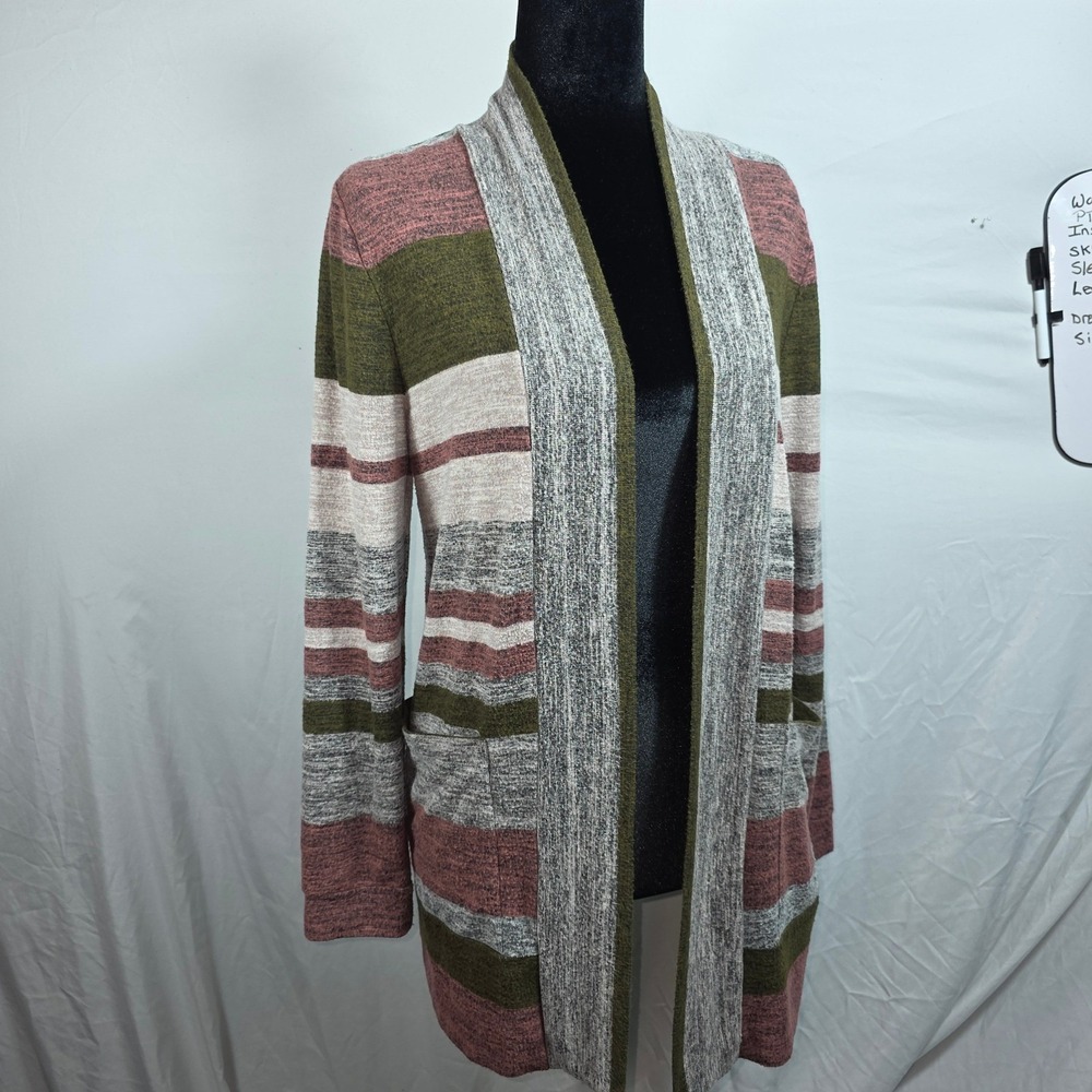 Bobeau Petite Womens SP Multi Color Striped Open Front Cardigan Sweater W427